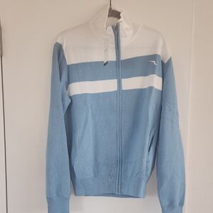 Men's Light Blue & White Zip-Up Sweater Jacket